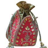 Women's Jaipuri Lotus Gotta-Patti Round Potli | Ladies Purse Handbag