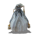 Lotus Silver Pearl Potli Bags for Women | Potli for Ladies | Potli Bags for Ladies for Kitty Party